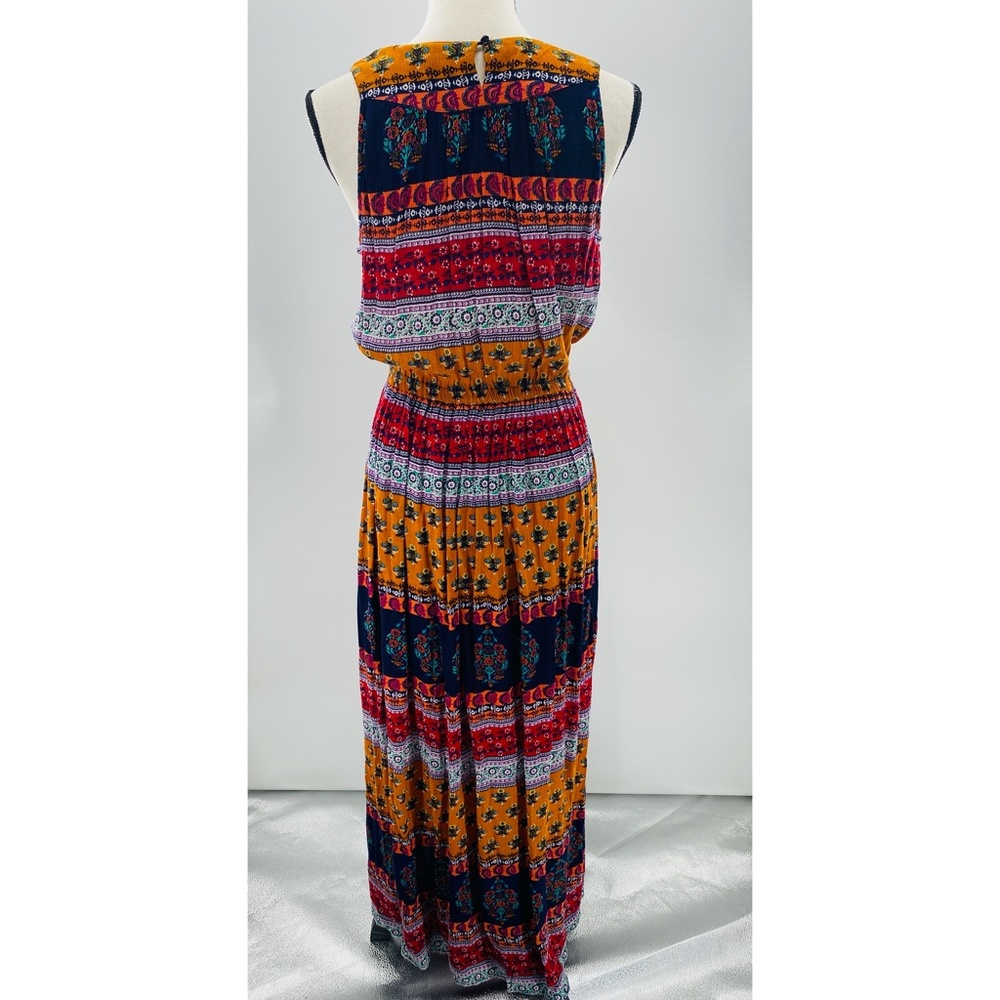Patrons of Peace Sleeveless Elastic Waist Multicolor Beaded Neckline Maxi Dress - Picture 2 of 12